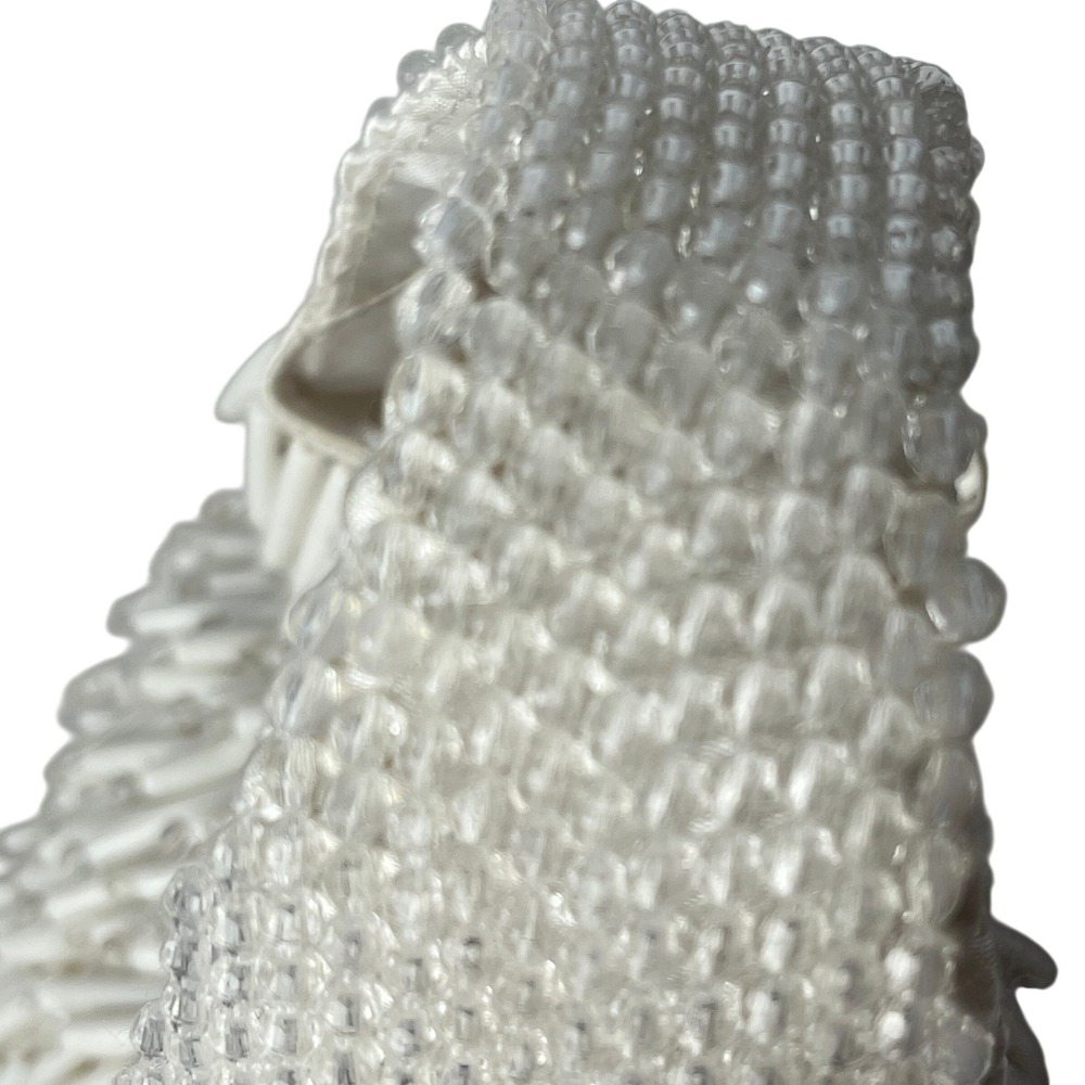 Beaded Fringe Handbag Ivory Mini Top Handle Evening Statement Bag - Picture 3 of 6